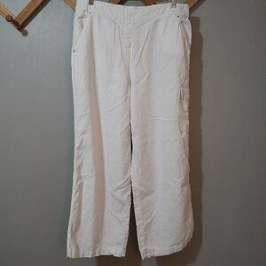 Zac & Rachel Wide Leg Linen Blend White Cargo Pants Size XL